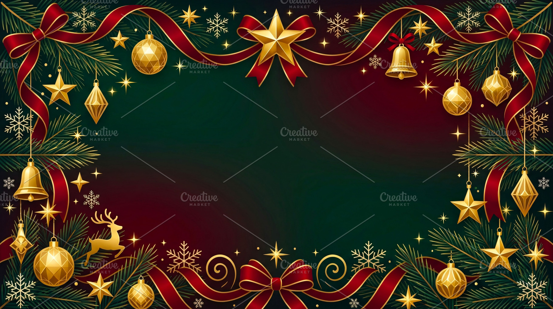 Xmas Frame with Golden Ornaments, a Holiday Photo by Rafoz