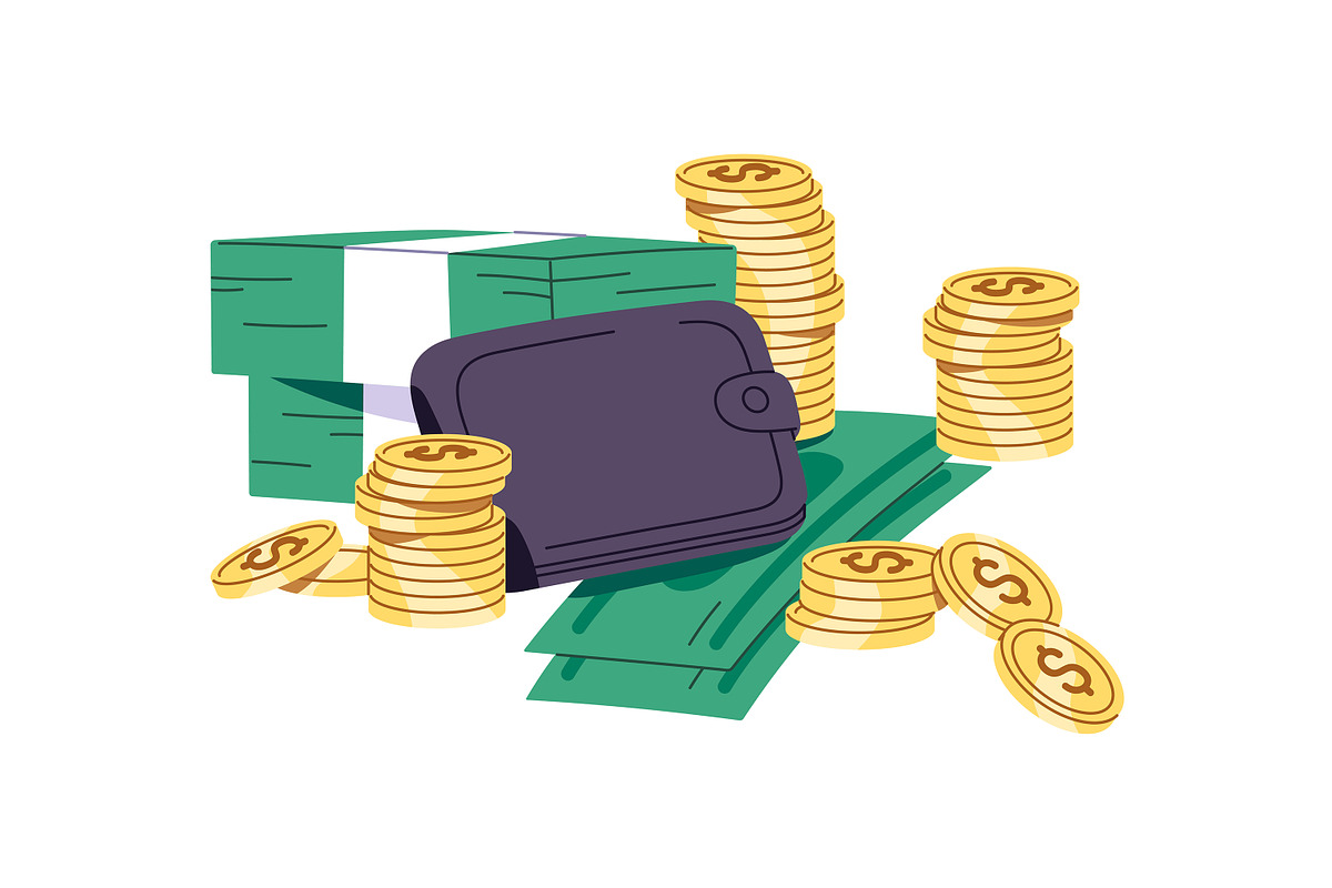 Cash money, coins set + backgrounds, a Finance Illustration by PaperTrident (Photo 8 of 12)