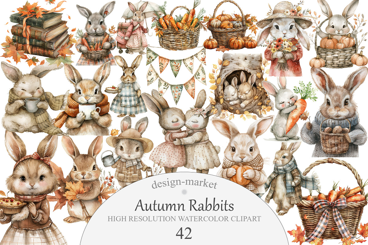 Autumn Rabbits Clipart, an Illustration by Design Market (Photo 1 of 5)