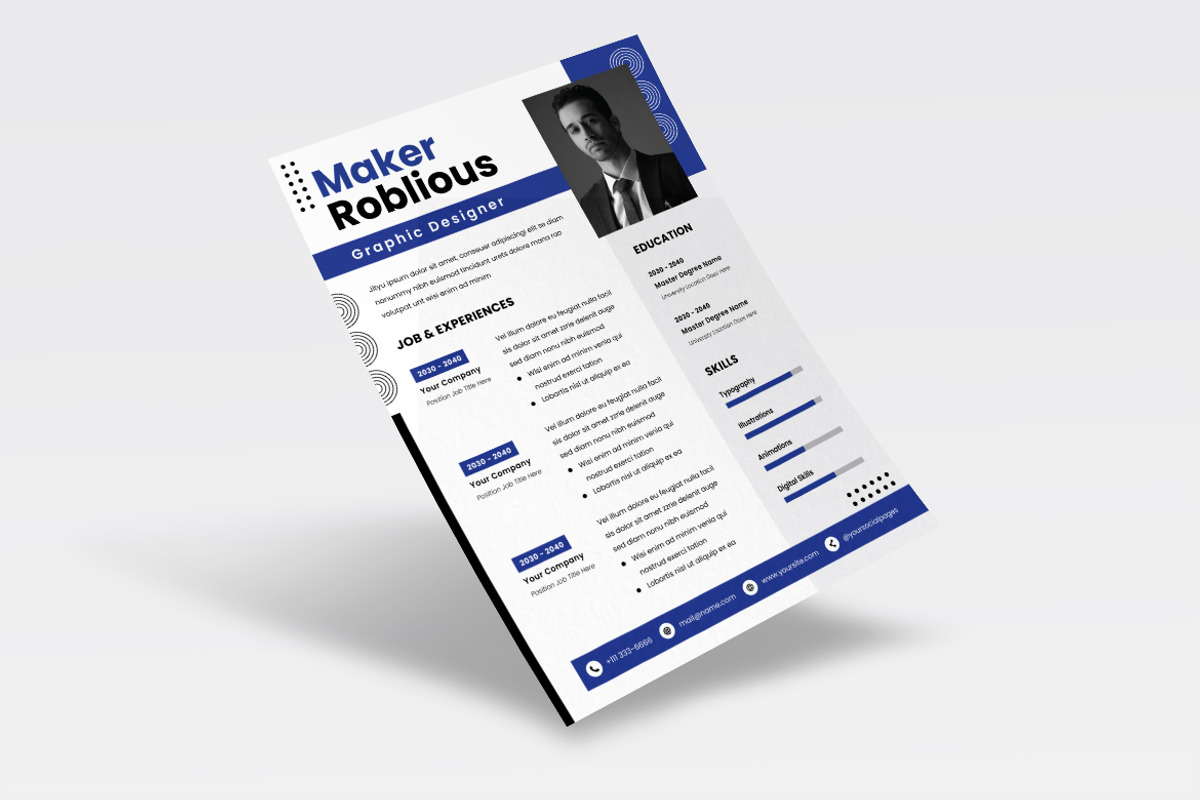 Blue Background Resume CV, a Resume Template by iDoodle Studio (Photo 2 of 4)