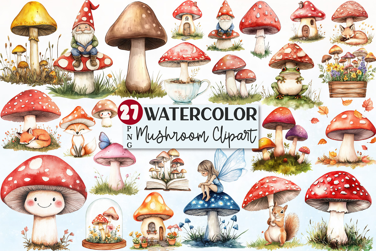 Watercolor Mushroom Sublimation Clip, an Illustration by Rose Art (Photo 1 of 3)