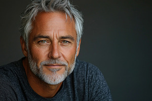 Confident mature man with gray hair and beard wearing dark gray, a Person Photo by José Manuel Gelpi