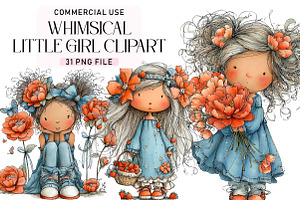 Whimsical Little Girl Clipart PNG, a Seasonal Illustration by Daily.Designs