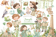 Watercolor Jungle Kids Clipart Set, an Illustration by MockupWizard (Thumbnail 1 of 5)