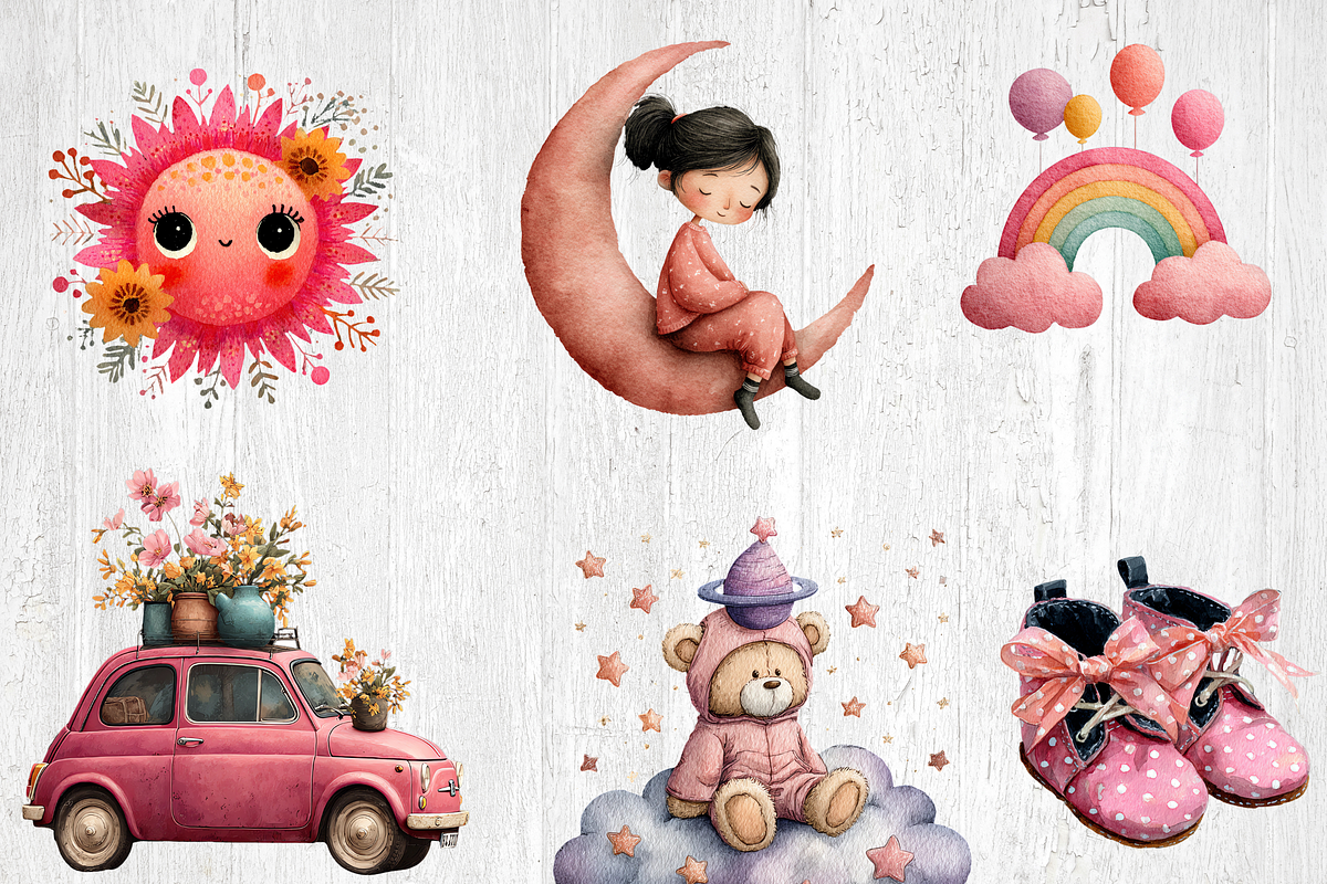 98 Watercolor Baby Girl Clipart, a Person Illustration by LA Design (Photo 3 of 10)