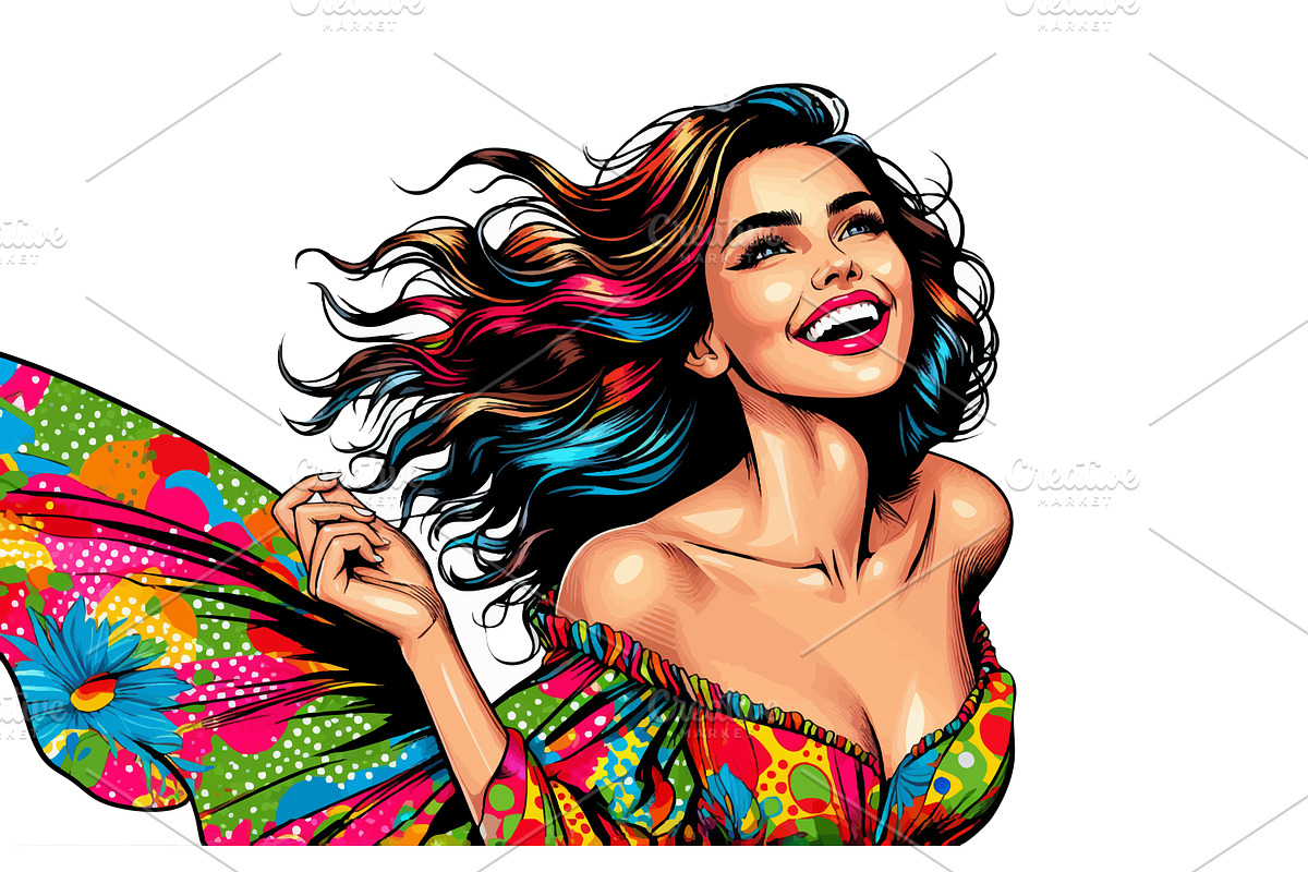 Colorful Pop Art Woman vector, a Person Illustration by AlexArt