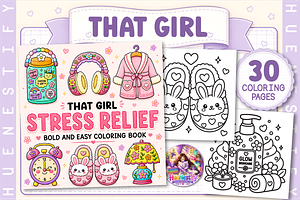 Girl Stress Relief Coloring Book, a Decorative Illustration by HueNestify