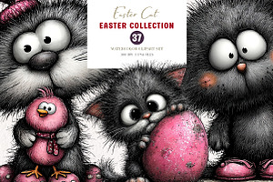 Whimsical Easter Cat Clipart, an Illustration by CreationArt