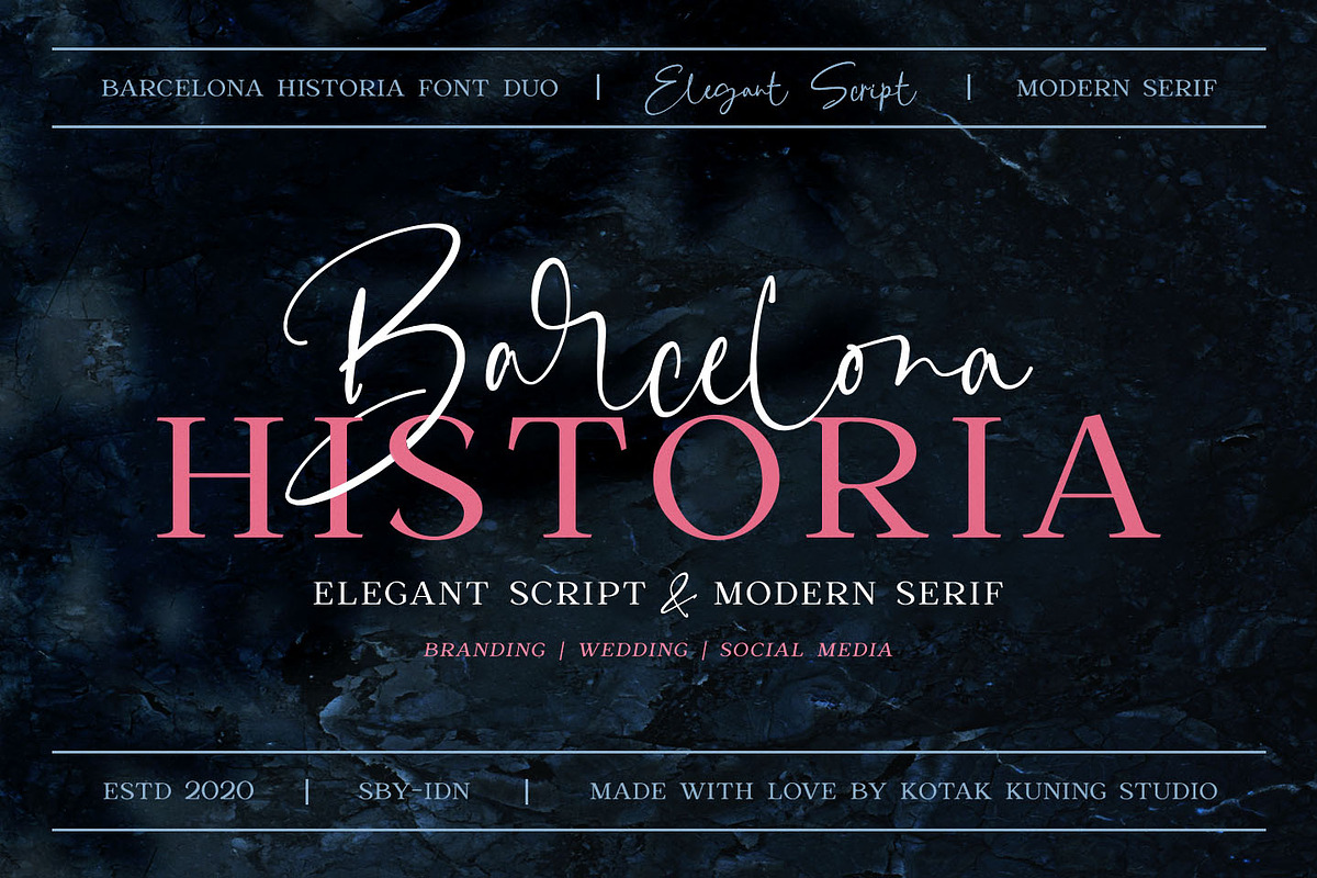 Barcelona Historia Font Duo, a Script Font by Kotak Kuning Studio (Photo 1 of 13)