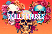 Skulls'n'Roses Vector Illustrations, an Object Illustration by TheBlackPixelCo (Thumbnail 1 of 9)