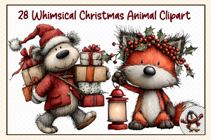 Whimsical Christmas Animal Clipart, an Illustration by cherrydesign
