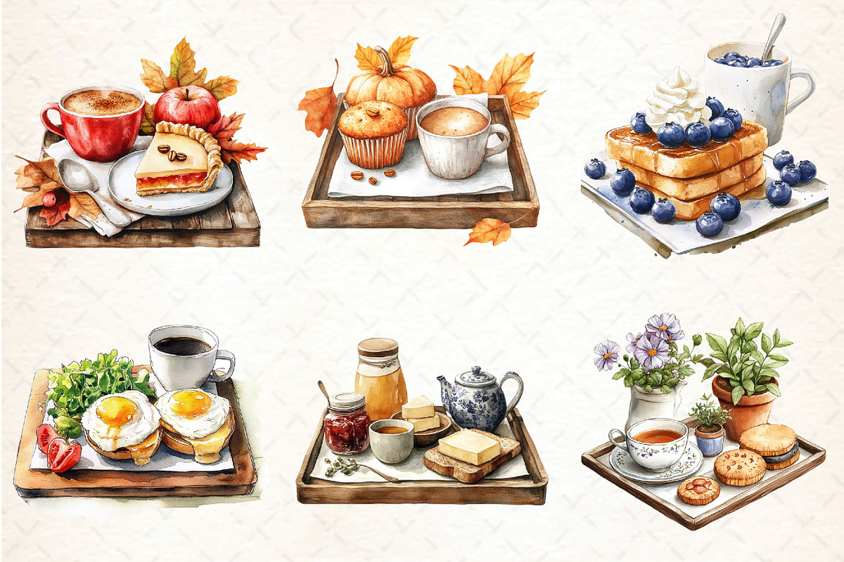 Watercolor Breakfast Tray Clipart, an Illustration by DreamCafeArt (Photo 3 of 7)