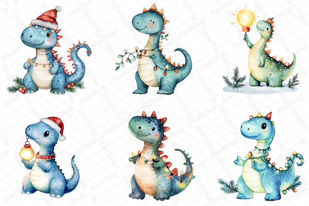 Christmas Funny Dinosaur Clipart Bun, an Illustration by DreamPrint404 (Photo 3 of 6)