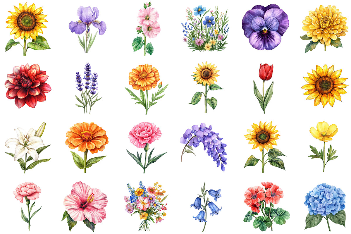 Garden Flowers Watercolour Clip Art, an Illustration by Sublimation Artist (Photo 2 of 6)