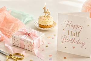 Half birthday celebration scene with, a Photo by Dvoevnore photos