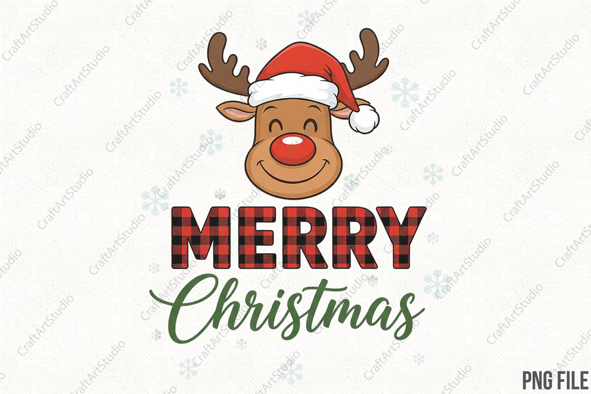 Reindeer Merry Christmas PNG, an Illustration by CraftArtStudio (Photo 1 of 4)