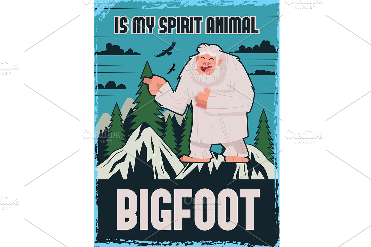 Bigfoot placard. template of retro, an Animal Illustration by Onyx