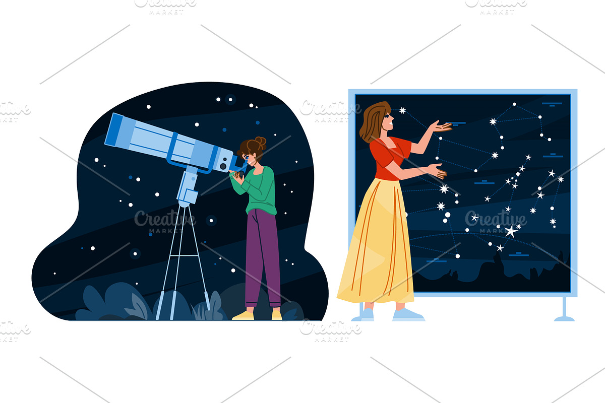 Women exploring space and, an Education Illustration by pikepicture