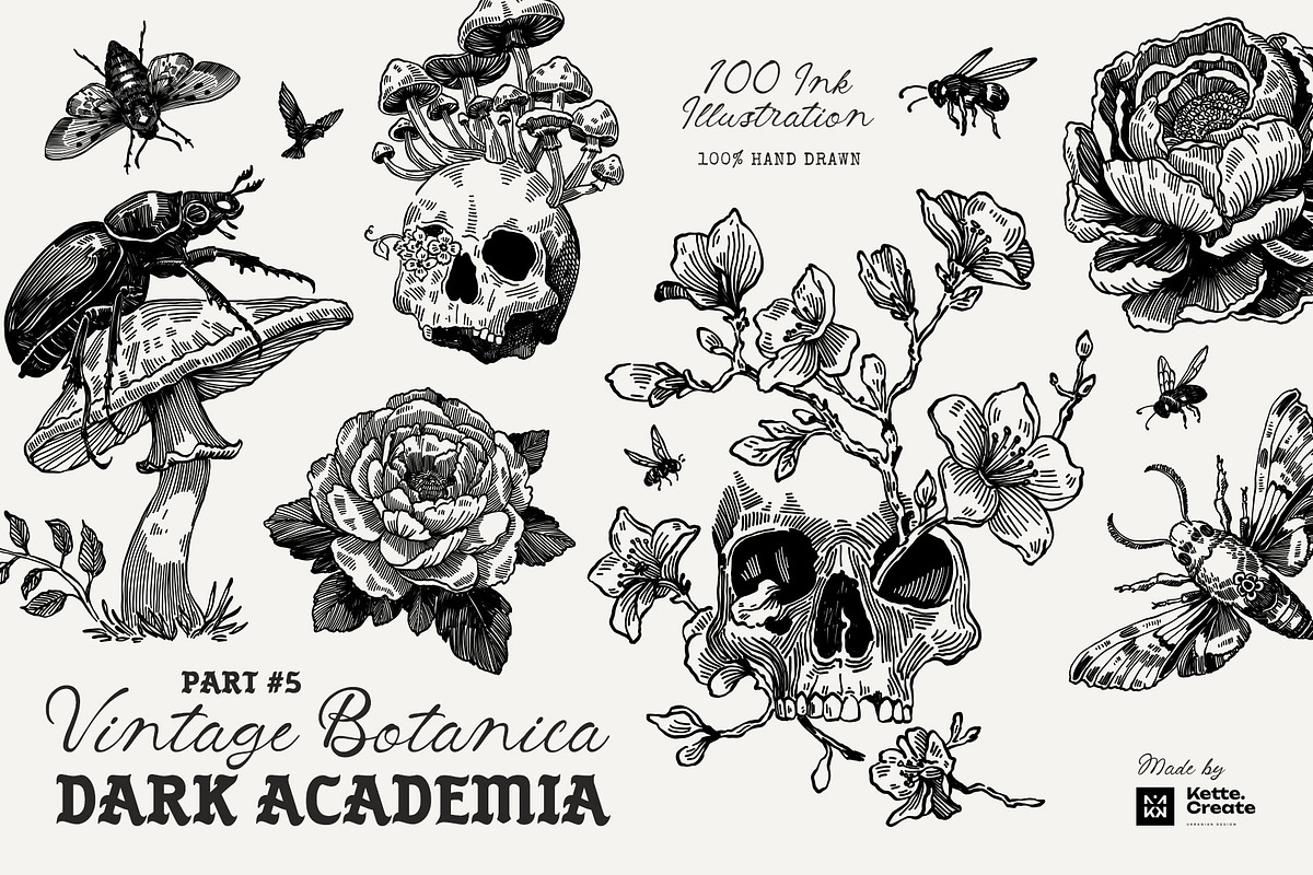 Dark Academia Flora | Illustration, an Object Graphic by KetteCreate (Photo 1 of 14)
