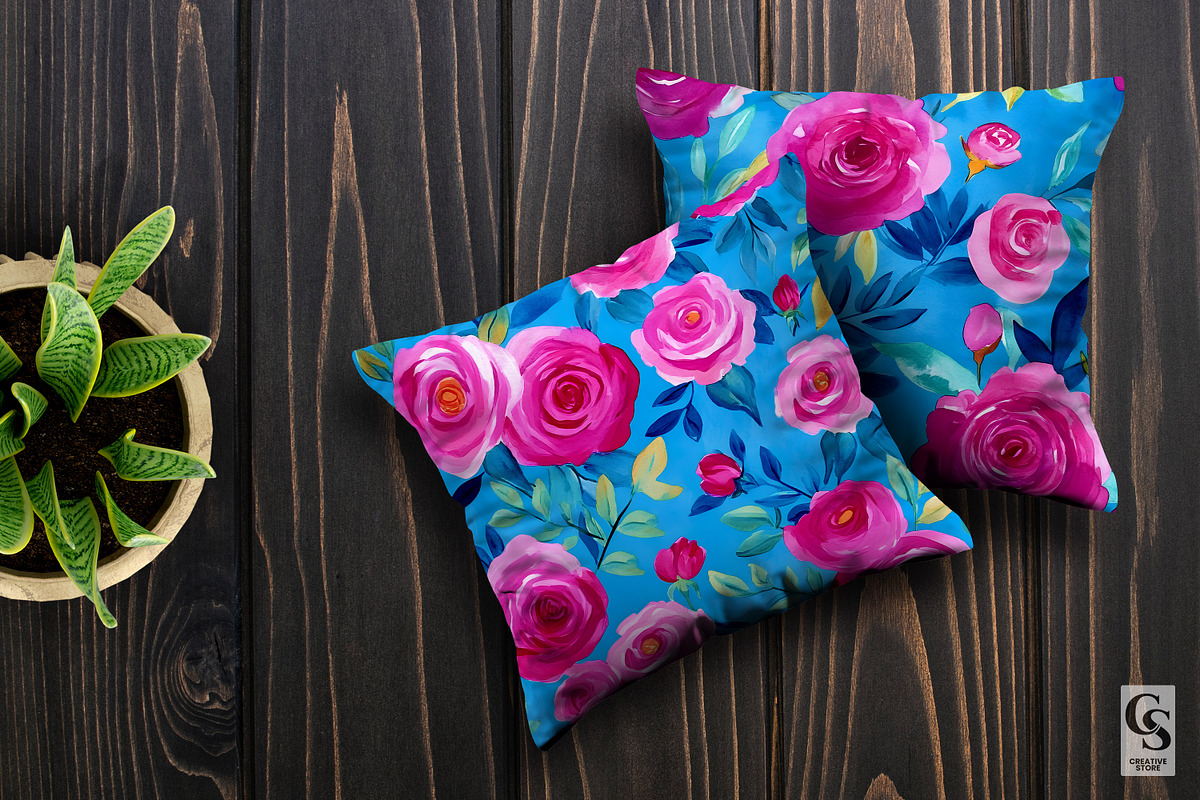 Fuchsia Pink Watercolor Rose Pattern, a Pattern Graphic by Creative Store (Photo 5 of 5)
