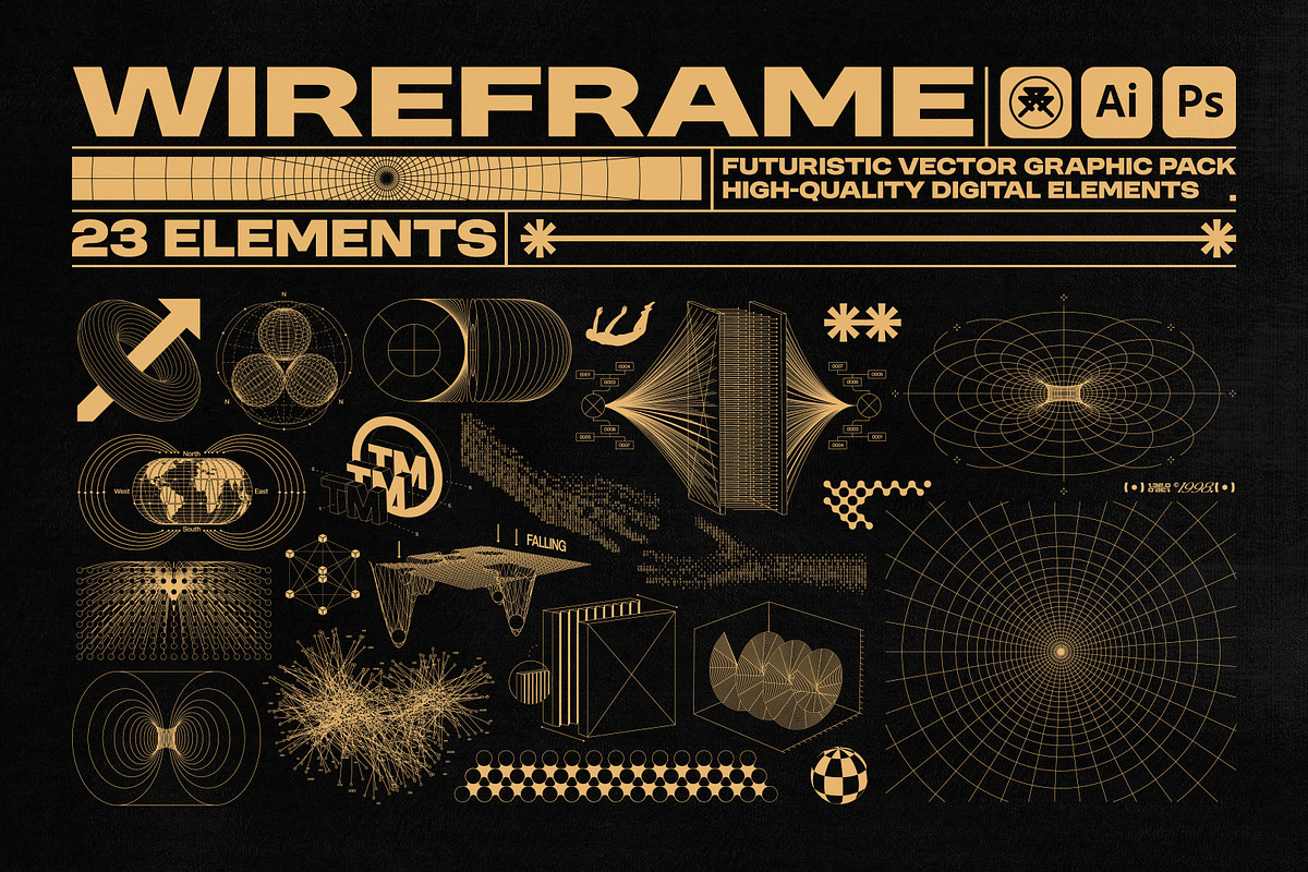 3D WIREFRAME VECTOR GRAPHIC PACK, an Object Graphic by BonkiStudio (Photo 1 of 9)