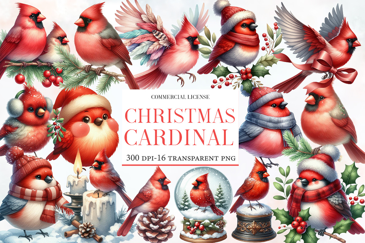Cute Christmas Cardinal Clipart, an Illustration by Designworld (Photo 1 of 5)