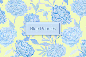 Blue Peonies seamless patterns