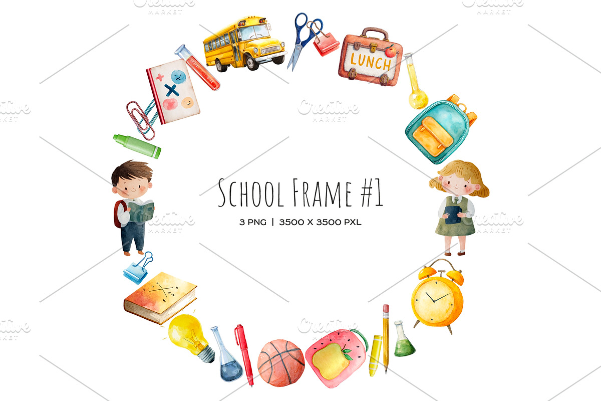 Watercolor Back to school frame 3PNG, an Education Illustration by Art and Funny (Photo 4 of 5)