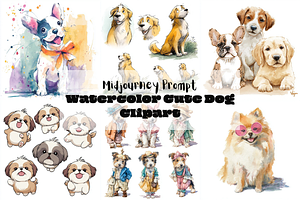 Prompt Watercolor Cute Dog Clipart, a Decorative Illustration by Creative design