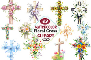 Watercolor Floral Cross Clipart PNG, an Illustration by DreamCafeArt