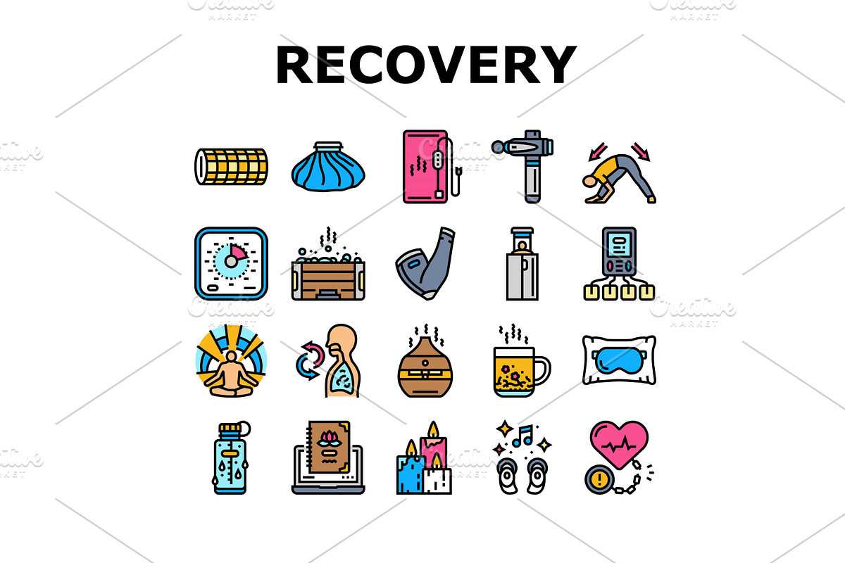 recovery wellness practices icons, an Object Illustration by pikepicture