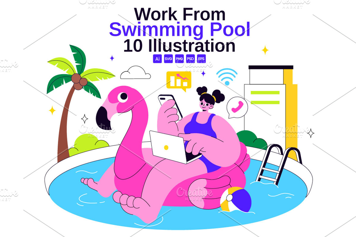 10 Work from Swimming Pool, a Person Illustration by denayunebgt (Photo 1 of 4)