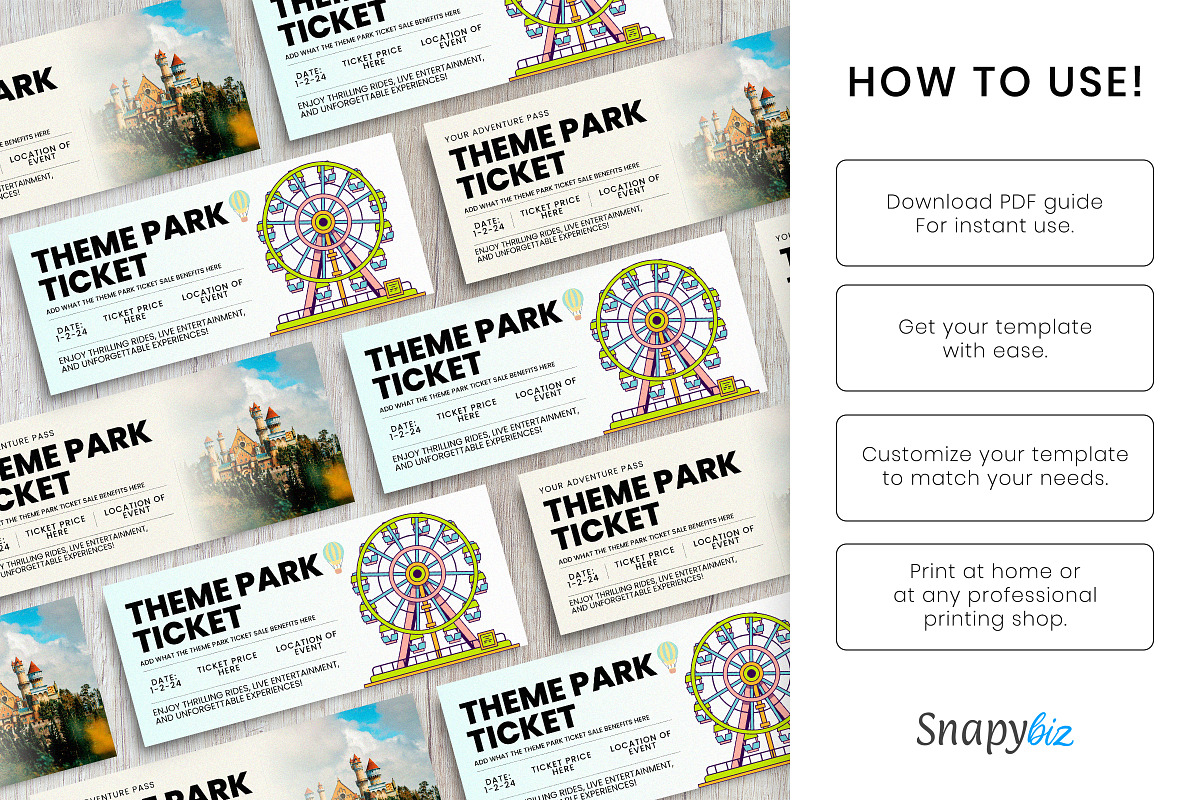 Theme Park Trip Ticket Template, a Card Template by Snapybiz (Photo 8 of 10)