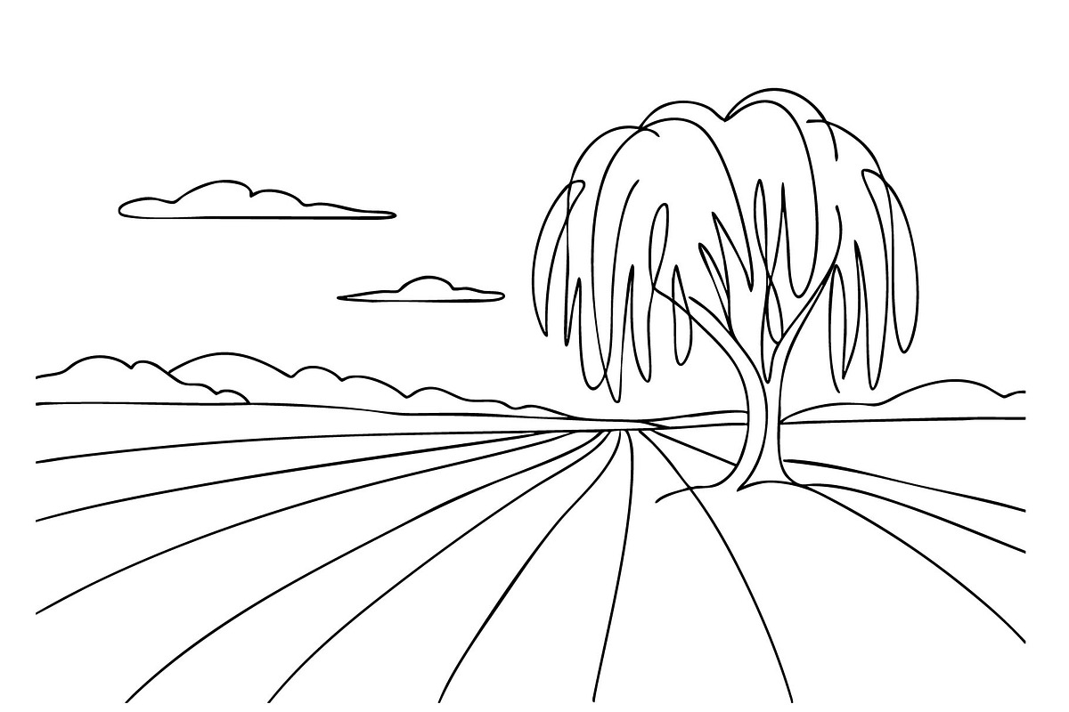 Spring landscape sketch. Line tree, an Object Illustration by Sketching (Photo 1 of 4)