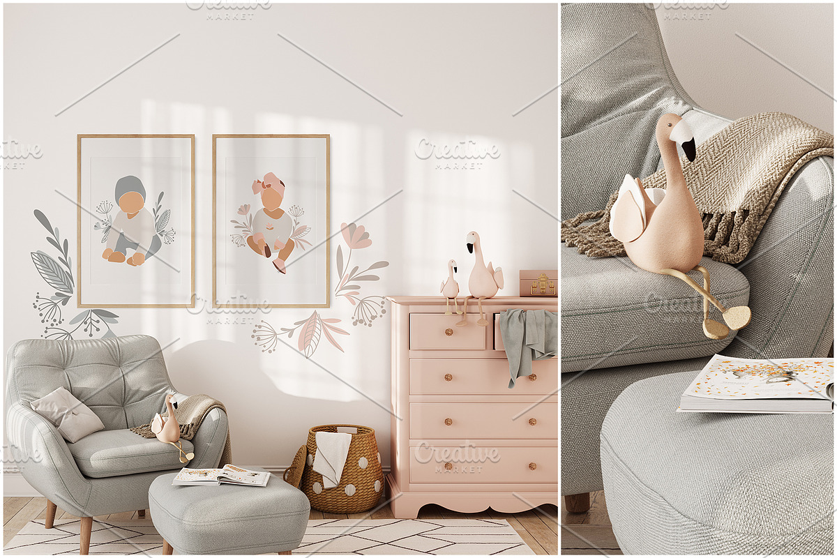 Kids Wall & Frame Mockup Bundle 7, a Print Template by Yuri-U (Photo 10 of 22)