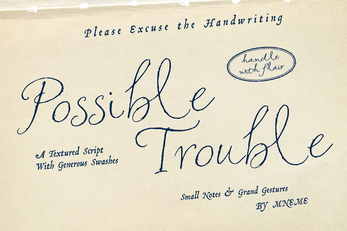 Possible Trouble: Textured Script, a Script Font by Mneme (Photo 1 of 8)