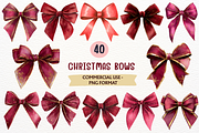 Watercolor Christmas Bow Clipart PNG, a Decorative Illustration by SugarCloudStudioArt (Thumbnail 1 of 7)