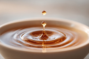 Coffee droplet cascading into a smooth surface, capturing the moment of impact, a Photo by AlyaAnd