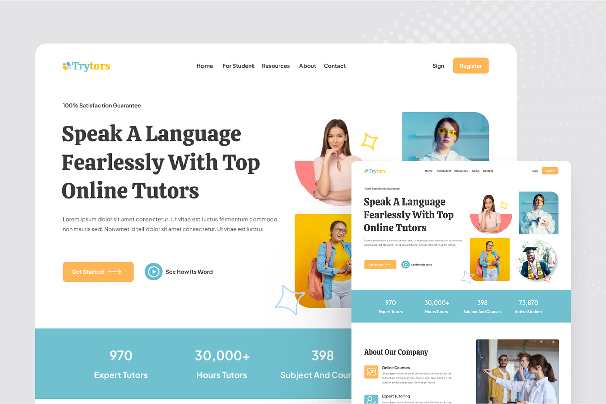 Trytors - Online Course Landing Page, an UI Kit Template by SquidPixey (Photo 2 of 5)