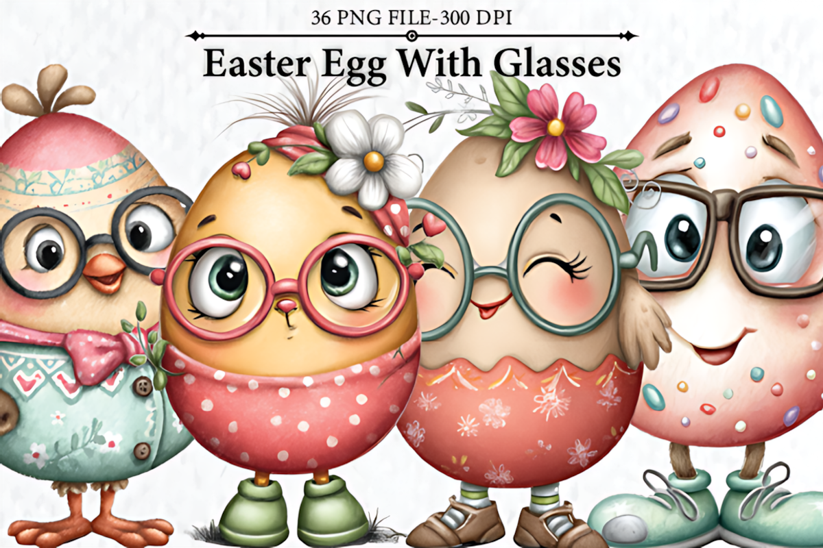 Easter Egg with Glasses Clipart, a Seasonal Illustration by HueNestify (Photo 1 of 3)