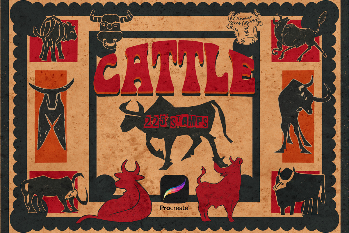Bull image stamps for Procreate, a Brush Add-On by TheWhiteCatLab (Photo 1 of 6)