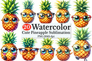 Watercolor Cute Pineapple Clipart, a Seasonal Illustration by Rose Art (Thumbnail 1 of 7)