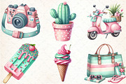 Pink & Mint Summer Clipart, an Illustration by DreamCafeArt (Thumbnail 4 of 8)
