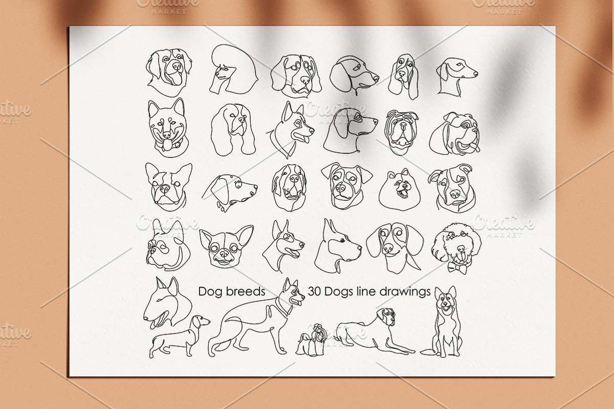 30 Dogs line drawings. Dog breeds, an Outline Icon by velychko.ua (Photo 1 of 9)