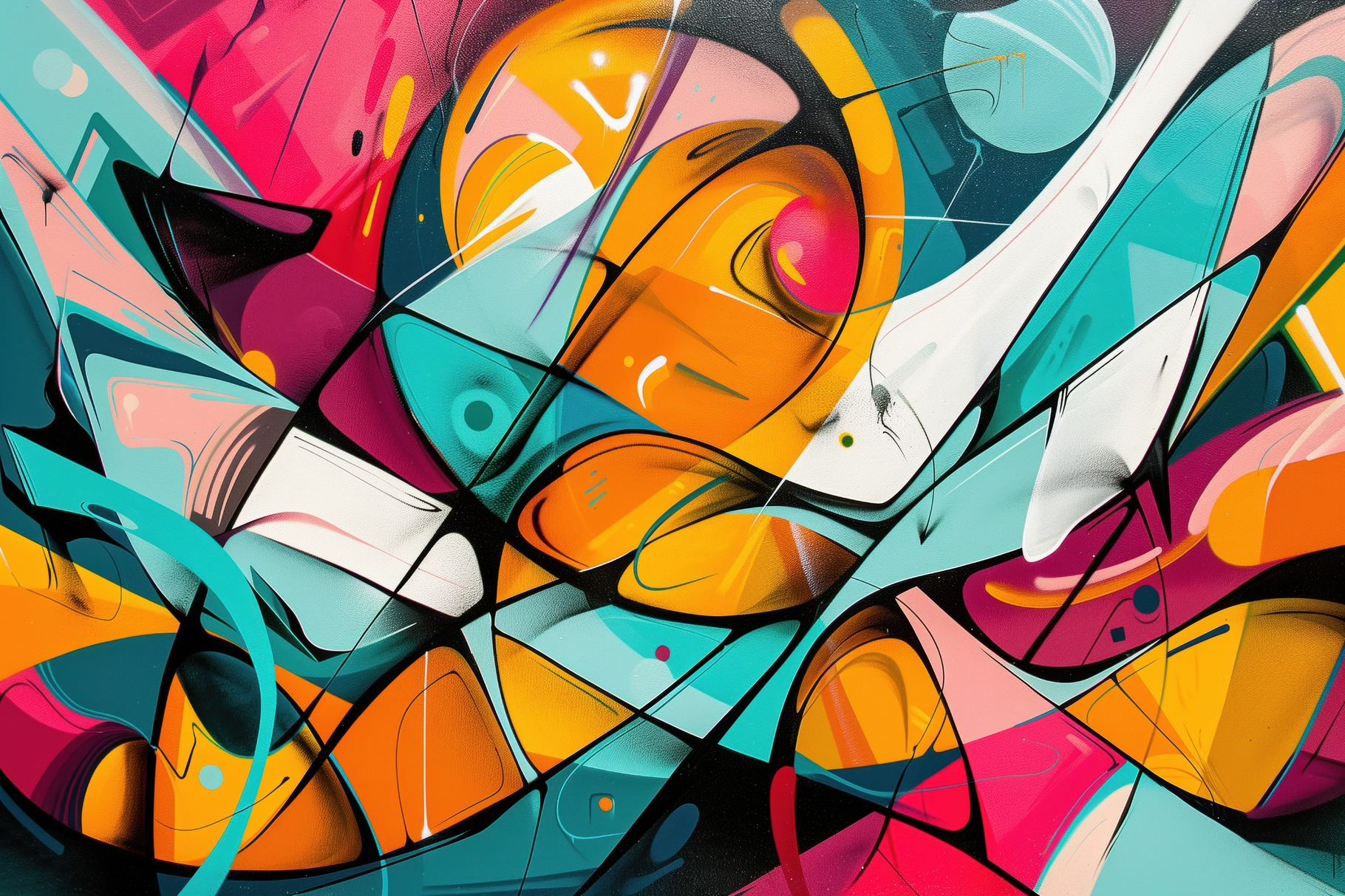 A vibrant abstract mural graffiti featuring bold colors like orange ...