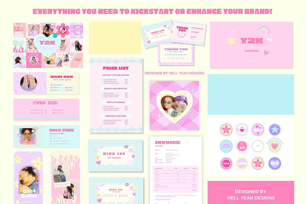 Y2K Vibes Branding Starter Kit Canva, a Branding & Logo Template by Hell Yeah Designs (Photo 11 of 20)