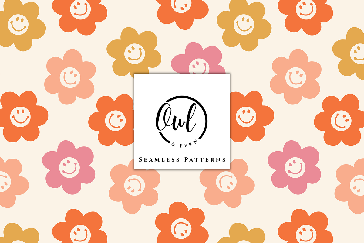 Groovy Floral Smiles Repeat Pattern, a Pattern Graphic by OwlAndFern (Photo 1 of 13)