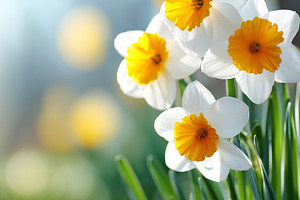 Close up of white yellow daffodils, a Nature Photo by MistyDay