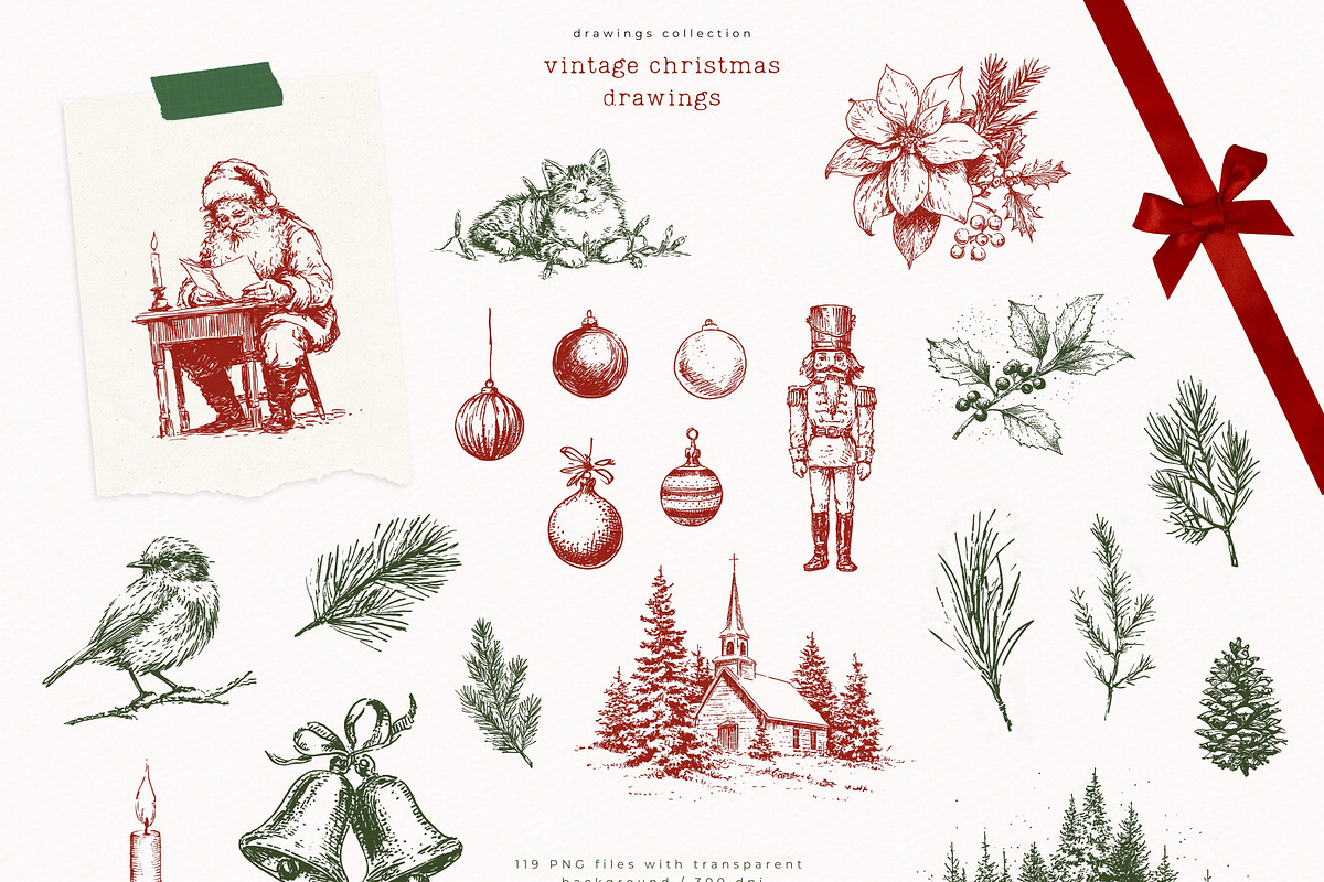 Vintage Christmas Drawings, a Seasonal Illustration by PeDe Designs (Photo 5 of 12)