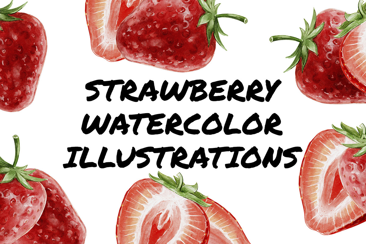 Strawberry Watercolor Illustrations, a Food Illustration by wedraw (Photo 1 of 3)
